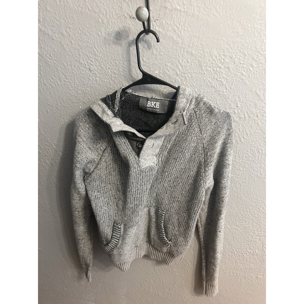 BKE Sweater‎ Mens  Size Large 1/4 Button Gray Buckle Hood